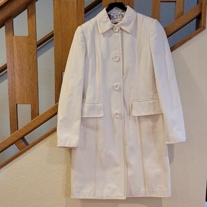 Banana Republic Women Small White Knee Length Trench Car Coat w/ Tuxedo details